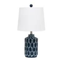 Blue Polyresin Table Lamp with White Fabric Shade