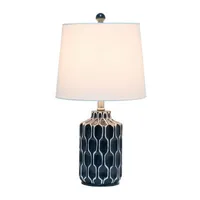 Blue Polyresin Table Lamp with White Fabric Shade