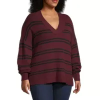 a.n.a Plus Womens V Neck Long Sleeve Pullover Sweater