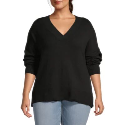 a.n.a Plus Womens V Neck Long Sleeve Pullover Sweater
