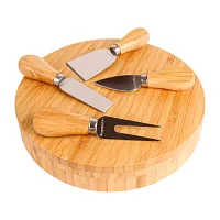 BergHOFF Bamboo Round Covered Cheese Board and Tool Set