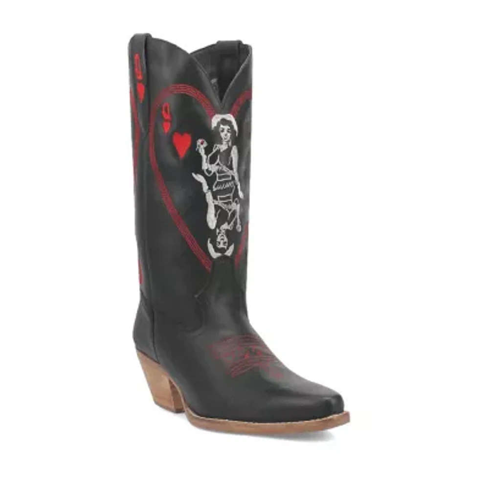 Dingo Womens Queen A Hearts Stacked Heel Cowboy Boots