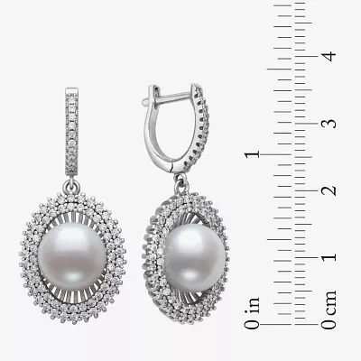 White Cultured Freshwater Pearl Sterling Silver Oval Round Drop Earrings