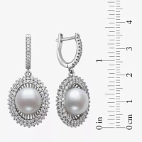 White Cultured Freshwater Pearl Sterling Silver Oval Round Drop Earrings