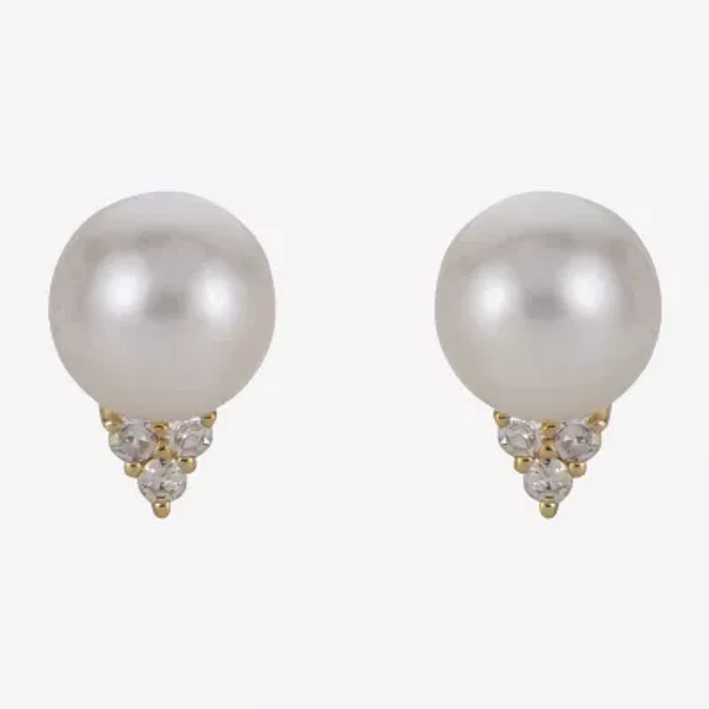 1/10 CT. T.W. Round White Pearl 14K Gold Stud Earrings