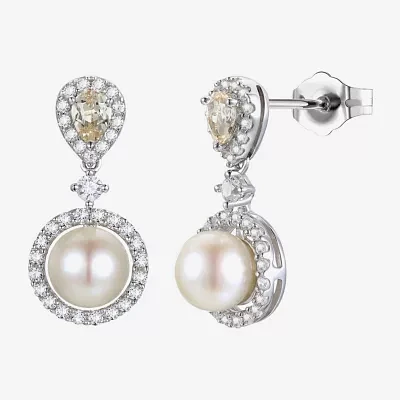 Dyed White Cultured Freshwater Pearl Sterling Silver Drop Earrings
