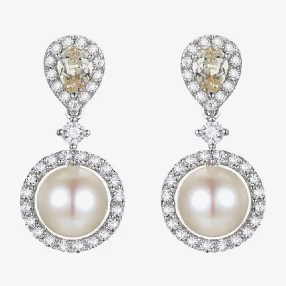 Dyed White Cultured Freshwater Pearl Sterling Silver Drop Earrings