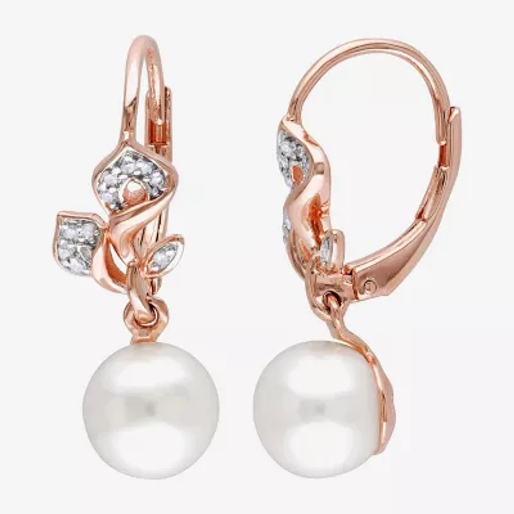 1/10 CT. T.W. Diamond and Cultured Freshwater Pearl 14K Rose Gold Earrings