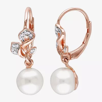 1/10 CT. T.W. Diamond and Cultured Freshwater Pearl 14K Rose Gold Earrings