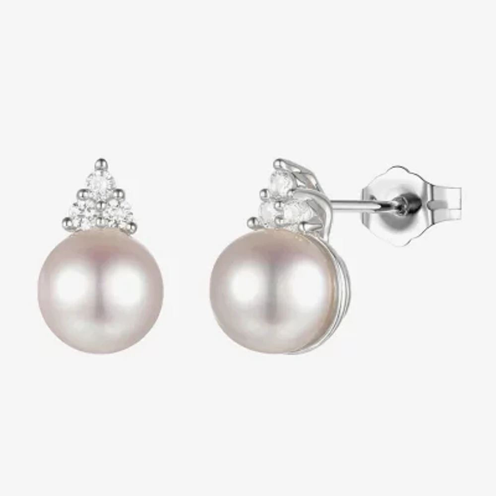 Dyed White Cultured Freshwater Pearl Sterling Silver 8mm Stud Earrings