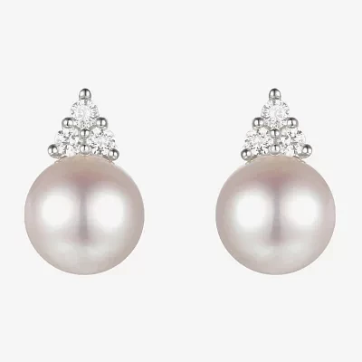 Dyed White Cultured Freshwater Pearl Sterling Silver 8mm Stud Earrings