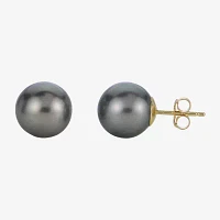 Black Cultured Tahitian Pearl 14K Gold 9.5mm Ball Stud Earrings