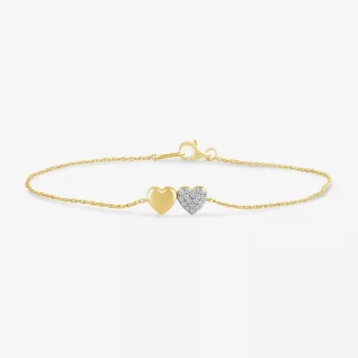 10K Gold 7.25 Inch Rope Heart Chain Bracelet