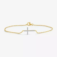 1/10 Ct. T.W. Sideways Cross 10K Gold 7.25 Inch Rope Cross Chain Bracelet