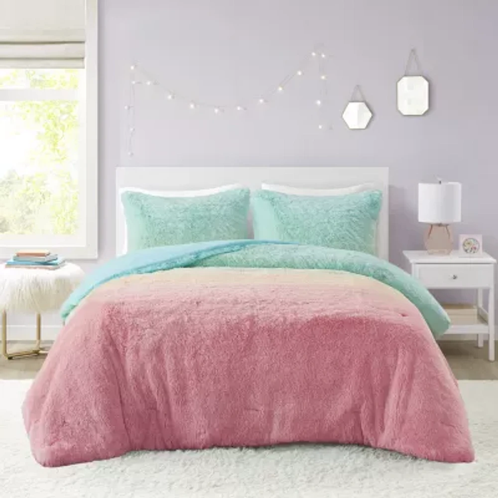 Mi Zone Talia Ultra Cozy & Soft Ombre Shaggy Faux Fur Comforter Set With Sham