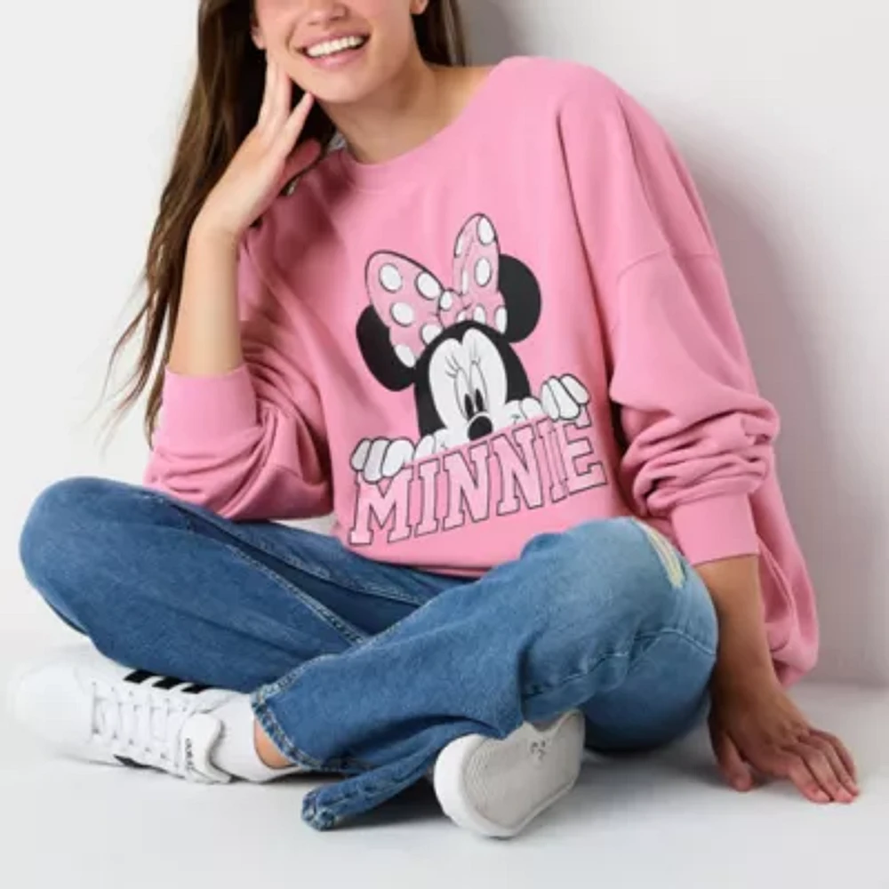 Juniors Womens Crew Neck Long Sleeve Minnie Mouse Sweatshirt