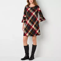 Jessica Howard Womens 3/4 Sleeve Plaid Shift Dress