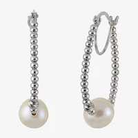 White Cultured Freshwater Pearl Sterling Silver 32mm Hoop Earrings