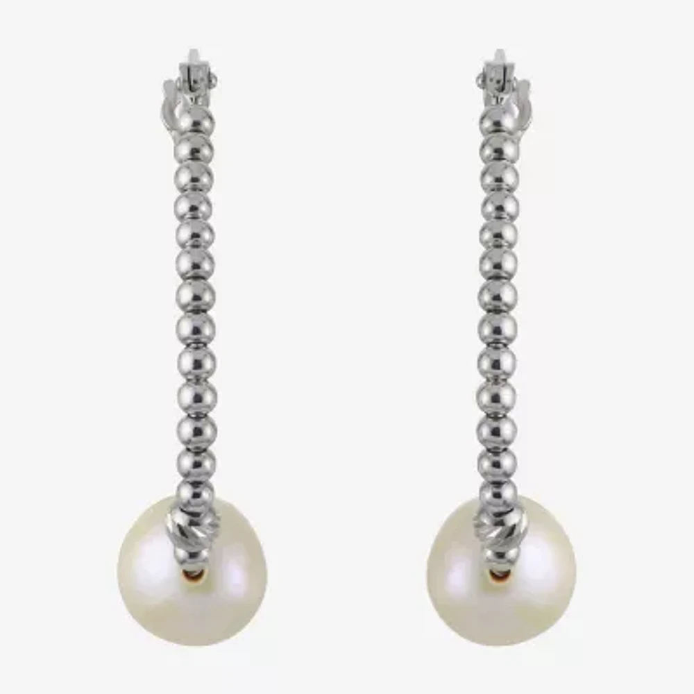 White Cultured Freshwater Pearl Sterling Silver 32mm Hoop Earrings