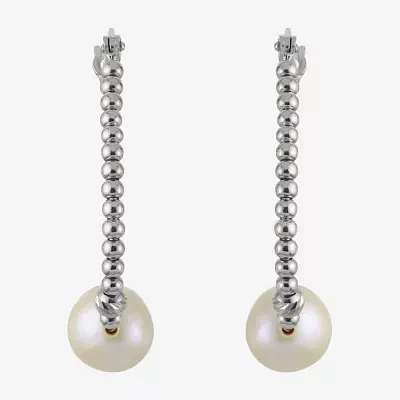 White Cultured Freshwater Pearl Sterling Silver 32mm Hoop Earrings