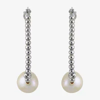 White Cultured Freshwater Pearl Sterling Silver 32mm Hoop Earrings