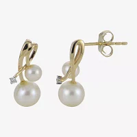 Diamond Accent White Cultured Freshwater Pearl 14K Gold Drop Earrings