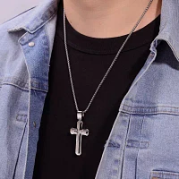 Mens Stainless Steel Triple Layer Cross Pendant Necklace