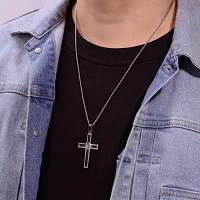 Mens Two-Tone Stainless Steel Cross Pendant Necklace