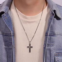 Mens Diamond Accent Two-Tone Stainless Steel Cross Pendant Necklace