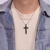 Mens Two-tone Stainless Steel Cross Pendant Necklace with Antique Finish Plating