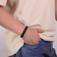 Mens Black Braided Leather Cuff Bracelet