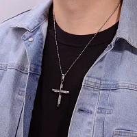 Mens Stainless Steel Cable Cross Pendant Necklace