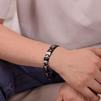 Mens Stainless Steel & Black IP Link Bracelet