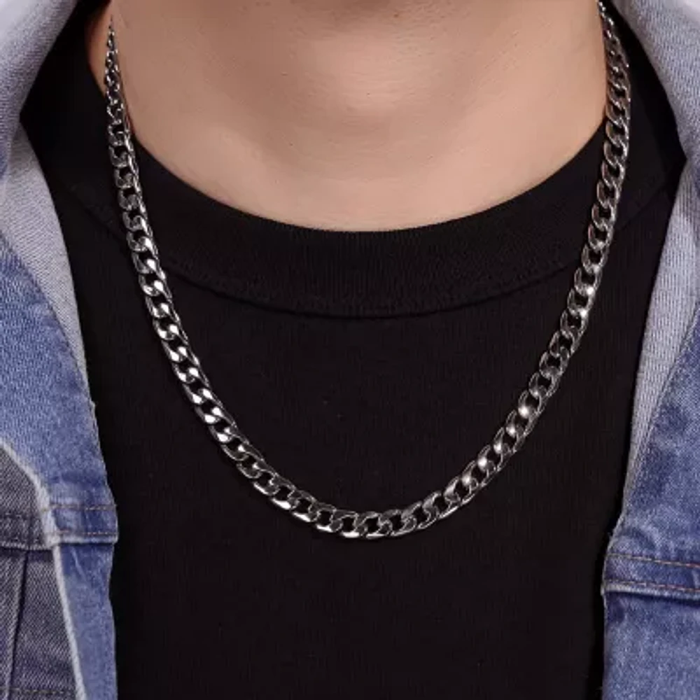 Mens Stainless Steel 7mm Curb Chain Necklace