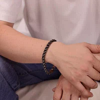 Mens Stainless Steel & Black IP 9" 8mm Wheat Bracelet