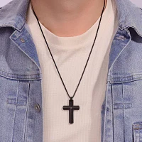 Mens Diamond Accent Diamond Stainless Steel Cross Pendant Necklace