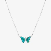 Womens Blue Turquoise Sterling Silver Butterfly Pendant Necklace