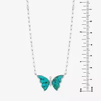 Womens Blue Turquoise Sterling Silver Butterfly Pendant Necklace