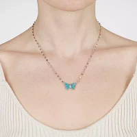 Womens Blue Turquoise Sterling Silver Butterfly Pendant Necklace