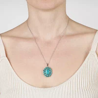 Womens Blue Turquoise Sterling Silver Oval Marquise Pendant Necklace