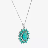 Womens Blue Turquoise Sterling Silver Oval Marquise Pendant Necklace