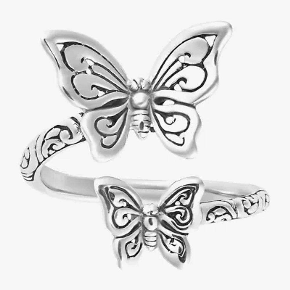 Bali Inspired Womens Sterling Silver Butterfly Bypass Cocktail Ring