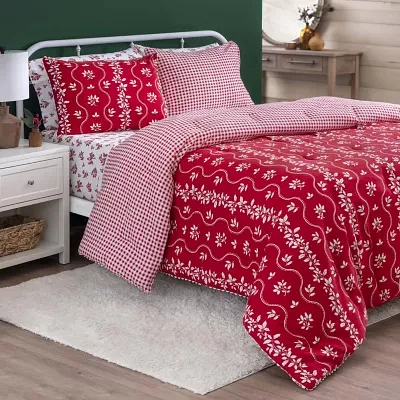 Martha Stewart Holly Stripe Cotton Flannel 3-pc. Reversible Comforter Set