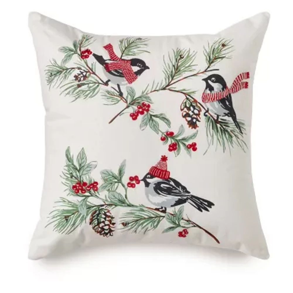 Martha Stewart Cozy Winter Birds Square Throw Pillow