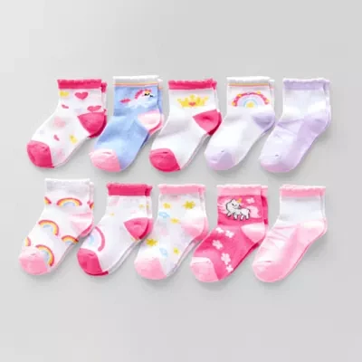 Piper & Jax Baby Girls 10 Pair Crew Socks