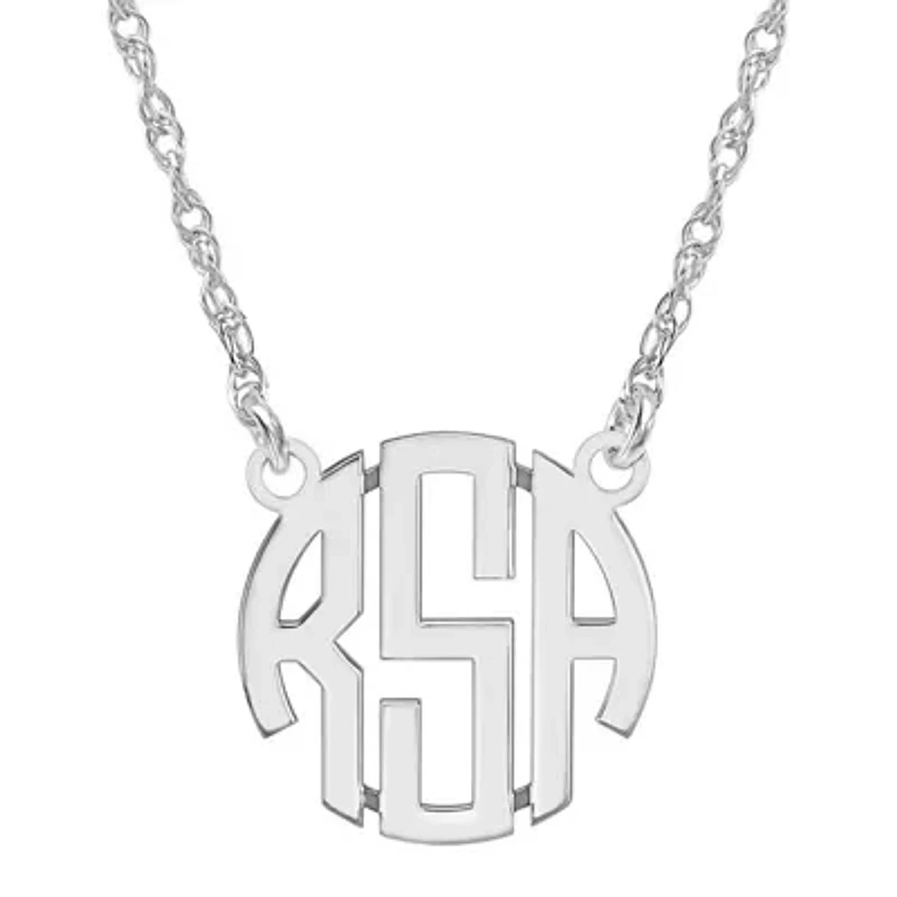 Personalized Sterling Silver 15mm Block Monogram Necklace