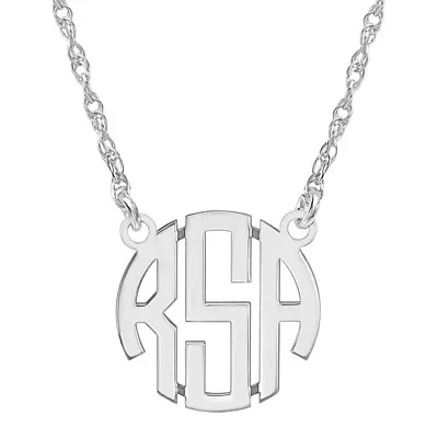 Personalized Sterling Silver 15mm Block Monogram Necklace