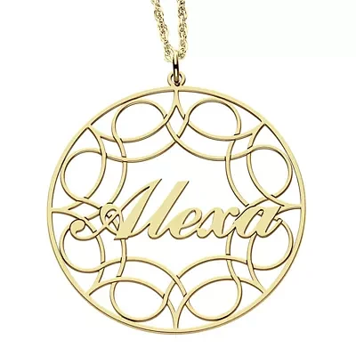 Personalized 14K Gold Over Silver Name Pendant with Design Necklace