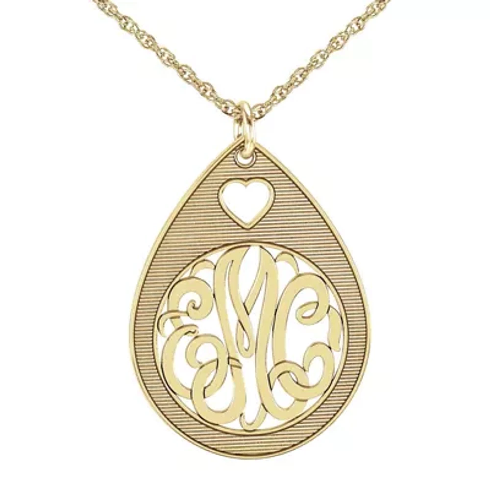 Personalized 10K Yellow Gold Monogram Oval Pendant Necklace with Heart Design 