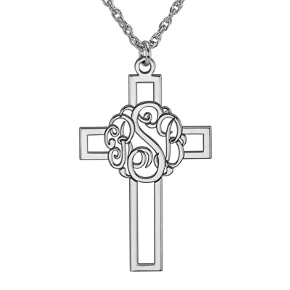 Personalized 14K Gold Over Silver 20mm Monogram Cross Pendant Necklace